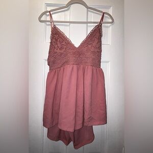 Crotchet lace pink romper.
